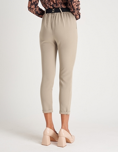 Εικόνα της Υφασμάτινο παντελόνι με ρεβέρ και ελαστική ζώνη Μπεζ