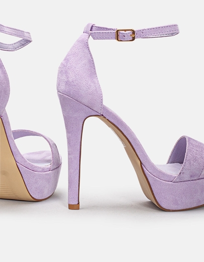 Εικόνα της Γυναικεία suede πέδιλα με φιάπα και μπαρέτα Λιλά