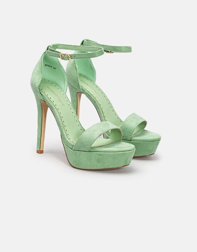 Εικόνα της Γυναικεία suede πέδιλα με φιάπα και μπαρέτα Πράσινο