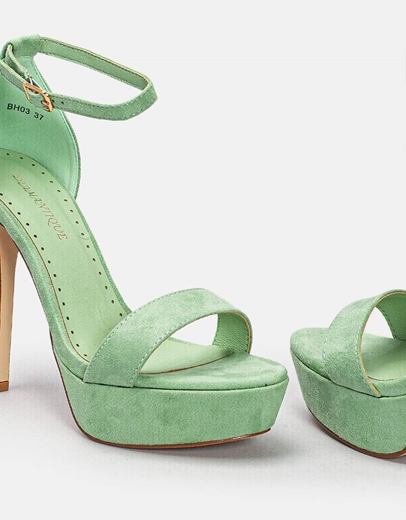 Εικόνα της Γυναικεία suede πέδιλα με φιάπα και μπαρέτα Πράσινο
