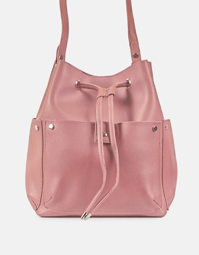 Εικόνα της Μονόχρωμη τσάντα ώμου πουγκί Ροζ