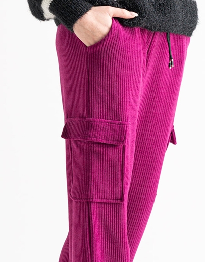 Εικόνα της Μονόχρωμο κοτλε παντελόνι cargo Ματζέντα