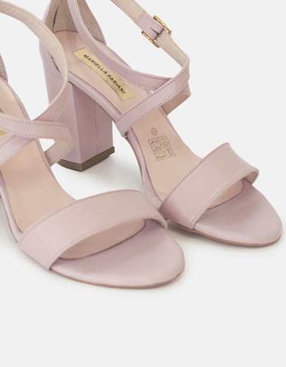 Εικόνα της Δερμάτινα πέδιλα με τετράγωνο τακούνι Ροζ