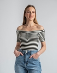 Εικόνα από Off shoulders top με ρίγες σε ριπ ύφανση Μαύρο