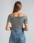 Εικόνα από Off shoulders top με ρίγες σε ριπ ύφανση Μαύρο