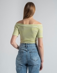 Εικόνα από Off shoulders top με ρίγες σε ριπ ύφανση Πράσινο