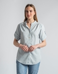 Εικόνα από Κοντομάνικο ριγέ πουκάμισο με μάο γιακά Μπλε