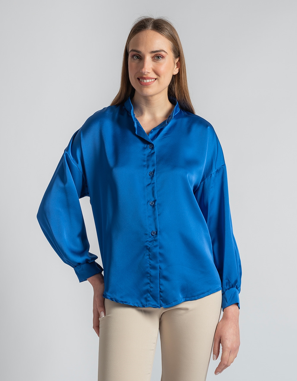 Εικόνα από Basic πουκάμισο μονόχρωμο μακρυμάνικο Μπλε