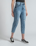 Εικόνα από Ψηλόμεσο cropped denim παντελόνι με σκισίματα Τζιν