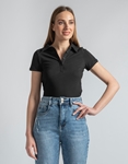 Εικόνα από Κοντομάνικη βαμβακερή μπλούζα με κουμπιά Μαύρο