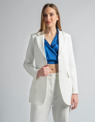 Εικόνα της Σετ μονόχρωμο σακάκι και flared παντελόνι Λευκό