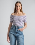 Εικόνα από Off shoulders top με ρίγες σε ριπ ύφανση Λιλά