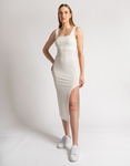 Εικόνα από Μονόχρωμο midi φόρεμα αμάνικο με σκίσιμο Λευκό