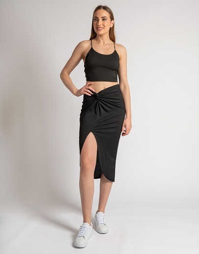 Εικόνα της Σετ ριπ midi φούστα με σκίσμο και crop top Μαύρο