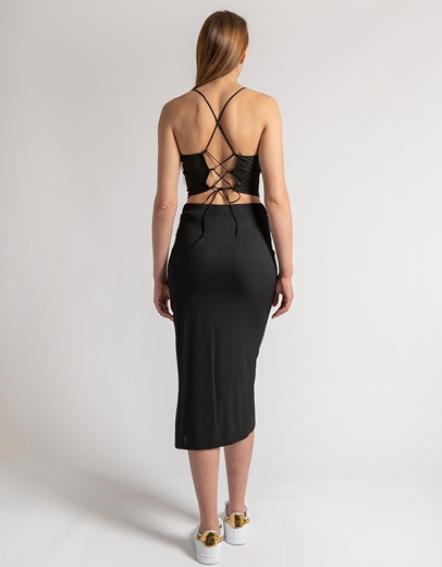 Εικόνα της Σετ ριπ midi φούστα με σκίσμο και crop top Μαύρο