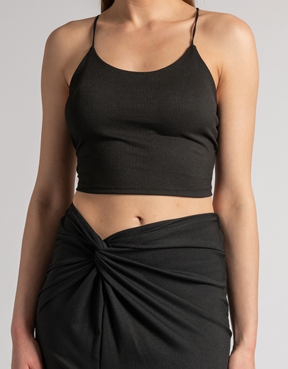 Εικόνα της Σετ ριπ midi φούστα με σκίσμο και crop top Μαύρο