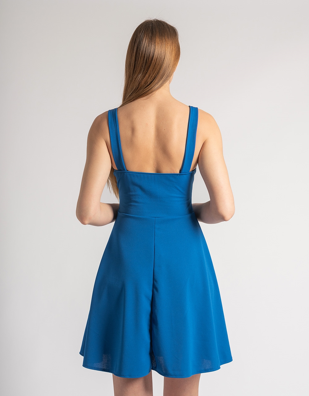 Εικόνα από Μονόχρωμο mini φόρεμα εβαζέ με φερμουάρ Μπλε