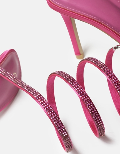 Εικόνα της Lace up μυτερές γόβες με λεπτό τακούνι Φούξια