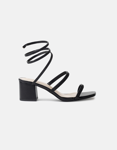 Εικόνα της Lace up μονόχρωμα χαμηλά πέδιλα από strass Μαύρο