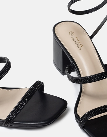 Εικόνα της Lace up μονόχρωμα χαμηλά πέδιλα από strass Μαύρο