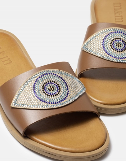 Εικόνα της Δερμάτινα σανδάλια Ελληνικής κατασκευής με σχέδιο μάτι Ταμπά