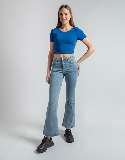 Εικόνα της Ριπ crop top με χιαστί σχέδιο στην πλάτη Μπλε