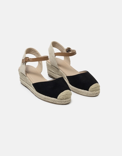 Εικόνα της Open heel suede εσπαντρίγιες με μπαρέτα Μαύρο