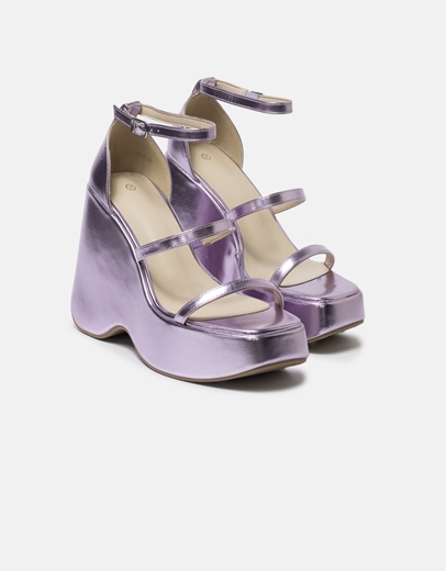Εικόνα της Πλατφόρμες μονόχρωμες με λουράκια και μπαρέτα Λιλά