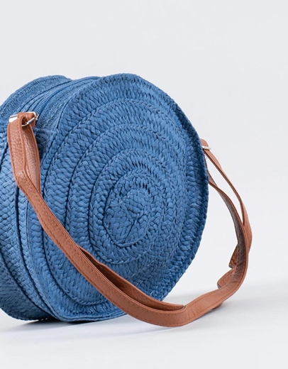 Εικόνα της Ψάθινο τσαντάκι ώμου σε στρογγυλό σχήμα Μπλε