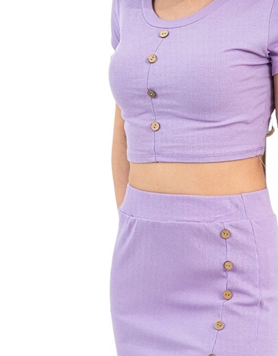 Εικόνα της Basic σετ ριπ crop top και midi φούστα με κουμπάκια Μωβ
