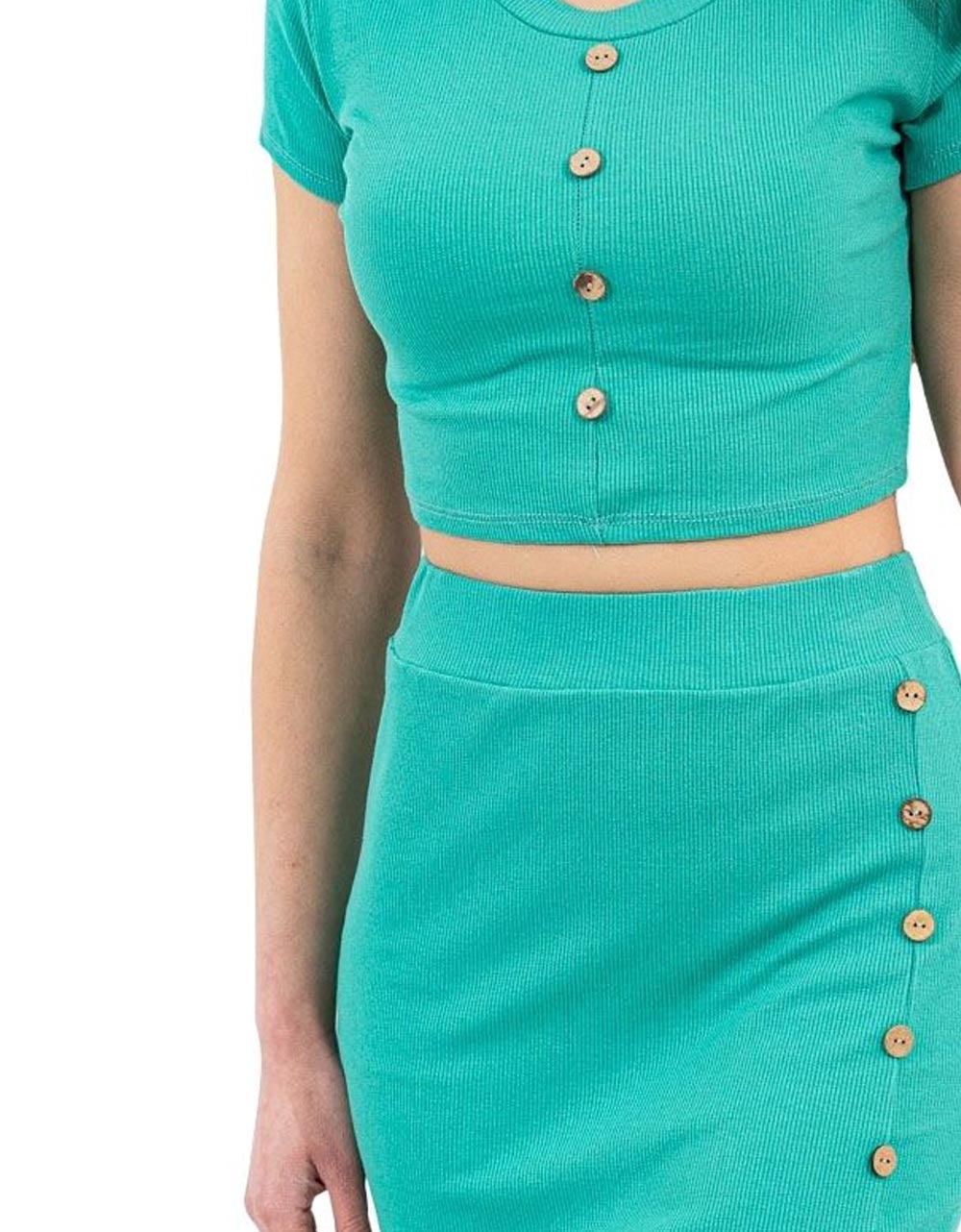 Εικόνα από Basic σετ ριπ crop top και midi φούστα με κουμπάκια Πράσινο