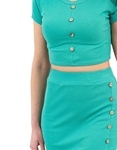 Εικόνα από Basic σετ ριπ crop top και midi φούστα με κουμπάκια Πράσινο