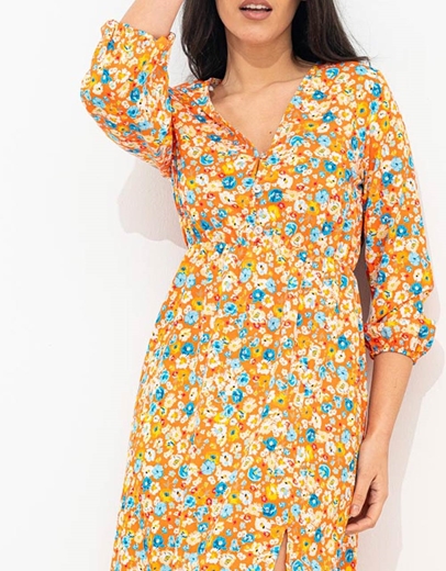 Εικόνα της Midi floral φόρεμα με σκίσιμο Πορτοκαλί