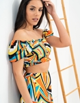 Εικόνα από Εμπριμέ σετ midi φούστα και crop top Πορτοκαλί