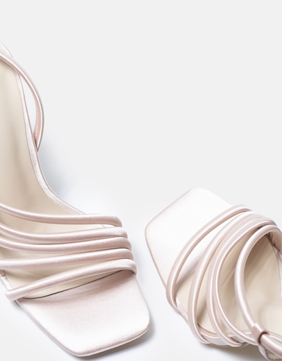 Εικόνα της Lace up σατέν πέδιλα με λεπτό τακούνι Nude