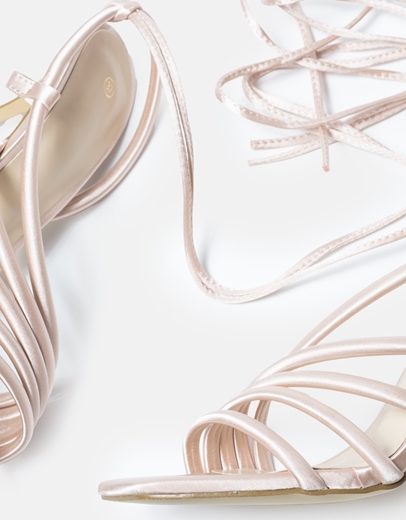Εικόνα της Lace up σατέν πέδιλα με λεπτό τακούνι Nude