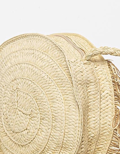 Εικόνα της Ψάθινο τσαντάκι στρογγυλό με κρόσσια Μπεζ