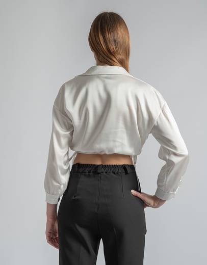 Εικόνα της Κρουαζέ μονόχρωμο crop top με δέσιμο στο πλάι Λευκό