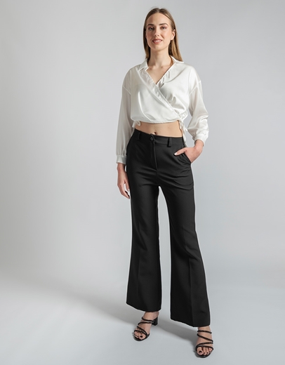 Εικόνα της Κρουαζέ μονόχρωμο crop top με δέσιμο στο πλάι Λευκό