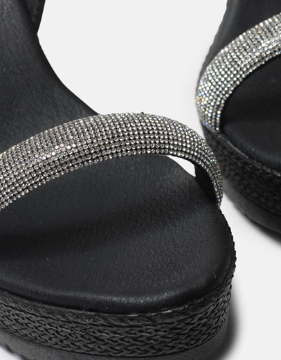 Εικόνα της Πλατφόρμες Ελληνικής Κατασκευής με μπαρέτα και λουράκι από strass Μαύρο