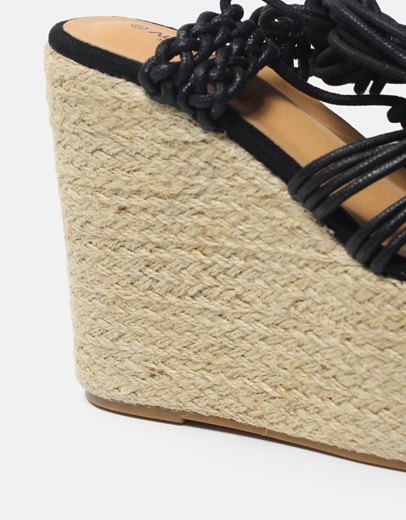 Εικόνα της Πλατφόρμες εσπαντρίγιες με πλεκτά λουριά Μαύρο