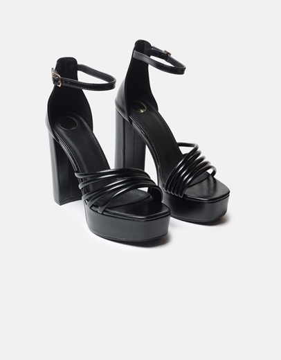 Εικόνα της Ψηλοτάκουνα πέδιλα με τετράγωνο τακούνι Μαύρο