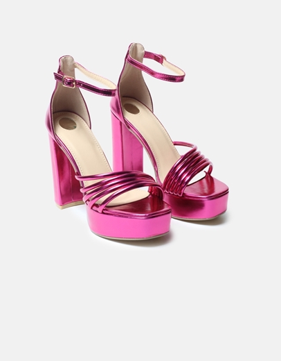 Εικόνα της Ψηλοτάκουνα πέδιλα με τετράγωνο τακούνι Φούξια