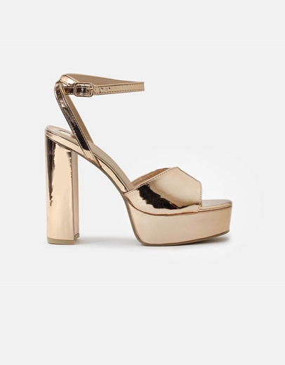 Εικόνα της Ψηλοτάκουνα μονόχρωμα πέδιλα λουστρίνι Σαμπανί