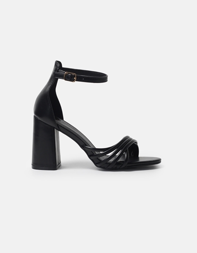 Εικόνα της Πέδιλα με τετράγωνο τακούνι και μπαρέτα Μαύρο