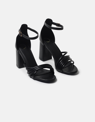 Εικόνα της Πέδιλα με τετράγωνο τακούνι και μπαρέτα Μαύρο