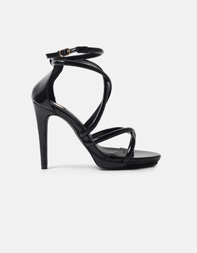 Εικόνα της Ψηλοτάκουνα μονόχρωμα πέδιλα με χιαστί σχέδιο Μαύρο