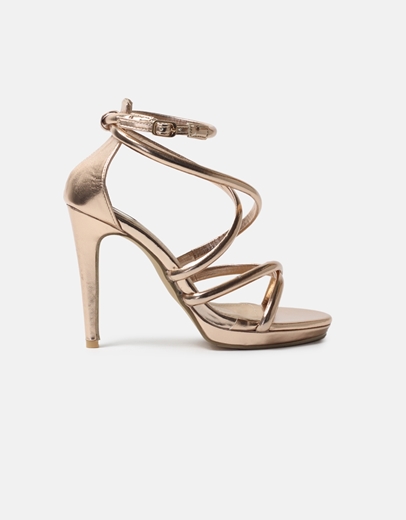 Εικόνα της Ψηλοτάκουνα μονόχρωμα πέδιλα με χιαστί σχέδιο Σαμπανί