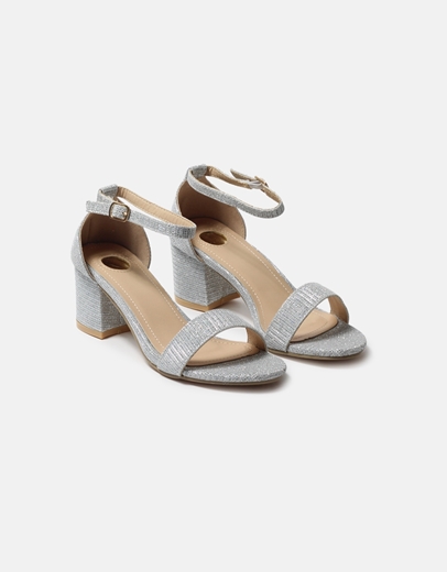 Εικόνα της Χαμηλά πέδιλα με μπαρέτα από glitter υλικό Ασημί