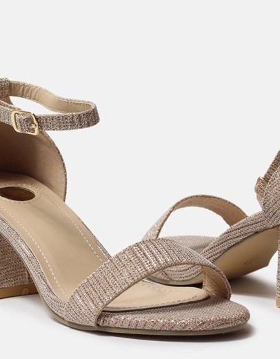 Εικόνα της Χαμηλά πέδιλα με μπαρέτα από glitter υλικό Σαμπανί